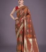 Red colour banarasi satin silk zari weaving classic saree