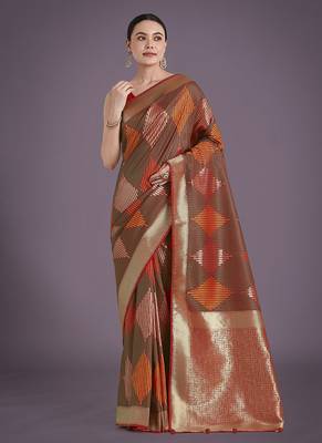 Red colour banarasi satin silk blend zari weaving saree 2