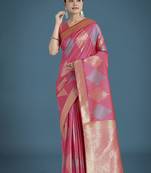Light pink colour banarasi satin silk zari weaving classic saree