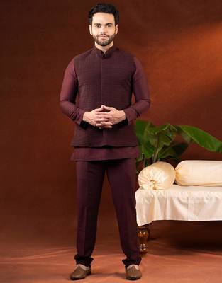 Wine jacket kurta set 1