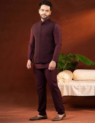 Wine jacket kurta set 3