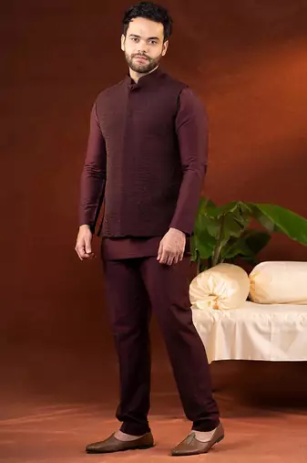 Wine jacket kurta set