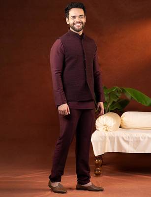 Wine jacket kurta set 4