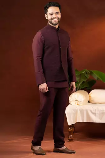 Wine jacket kurta set