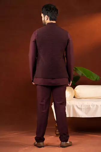 Wine jacket kurta set