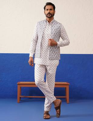White printed jacket kurta set 1