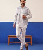 White printed jacket kurta set