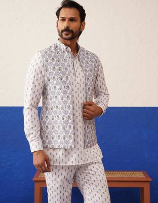 White printed jacket kurta set 2