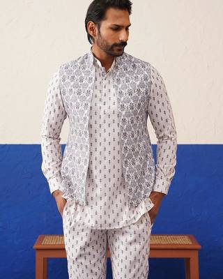 White printed jacket kurta set 3
