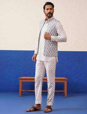 White printed jacket kurta set 4