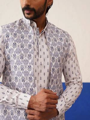 White printed jacket kurta set 5