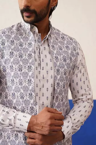White printed jacket kurta set
