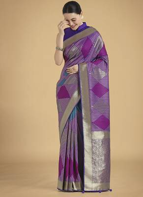 Lavender colour banarasi satin silk blend zari weaving saree 1