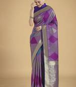 Lavender colour banarasi satin silk zari weaving saree