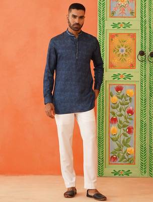 Blue pasley print jacket kurta set 4