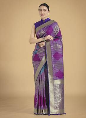 Lavender colour banarasi satin silk blend zari weaving saree 2