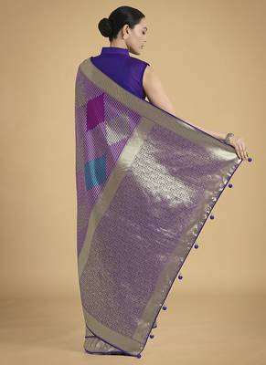 Lavender colour banarasi satin silk blend zari weaving saree 4