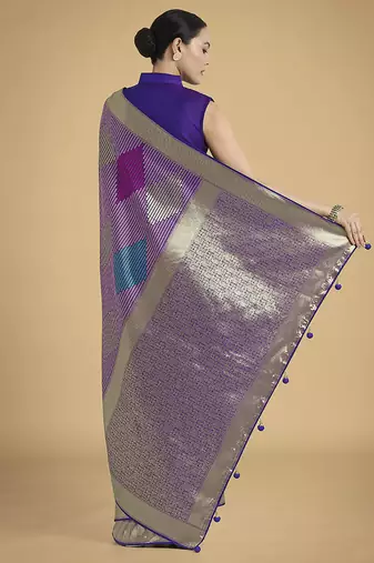 Lavender colour banarasi satin silk blend zari weaving saree