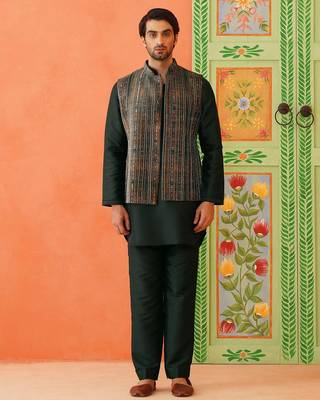 Multi printed velvet fabric jacket set 1