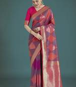Pink colour banarasi satin silk zari weaving saree