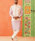 Multi colour resham work bundi kurta set