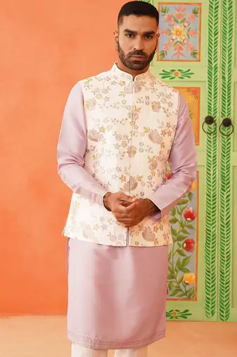 Multi colour resham work bundi kurta set