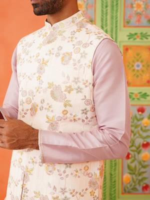 Multi colour resham work bundi kurta set 3
