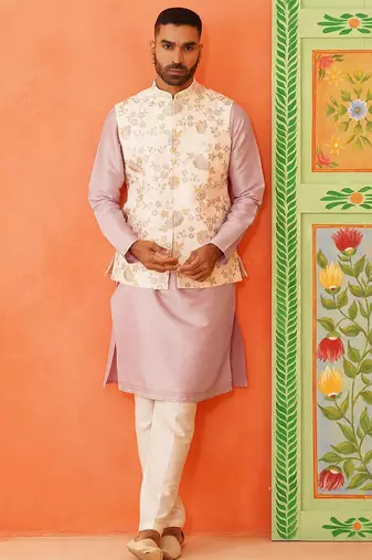 Multi colour resham work bundi kurta set