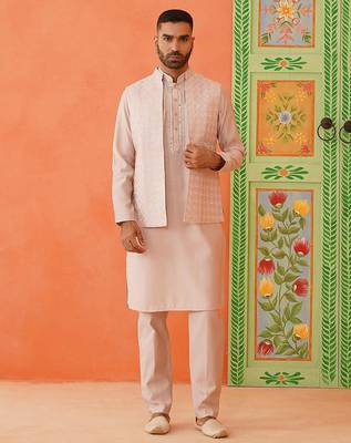 Peach kurta mirror jacket set 1