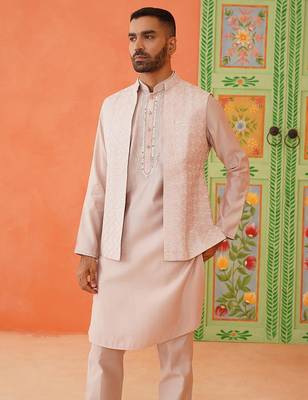 Peach kurta mirror jacket set 2