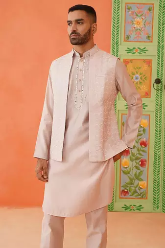Peach kurta mirror jacket set