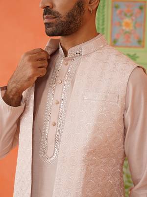 Peach kurta mirror jacket set 3