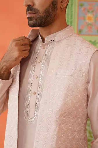 Peach kurta mirror jacket set