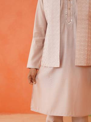 Peach kurta mirror jacket set 4