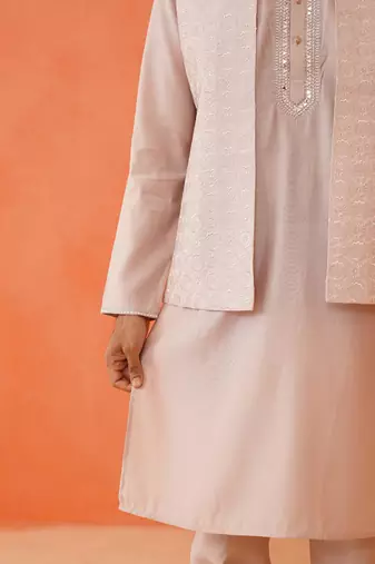 Peach kurta mirror jacket set
