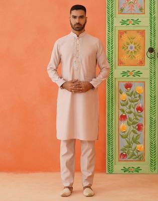 Peach kurta mirror jacket set 5
