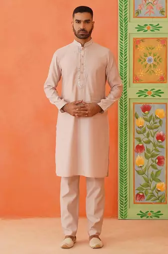 Peach kurta mirror jacket set