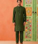 Green embroidery kurta jacket set