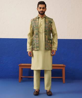 Multi color brocade banarasi jacket set 1