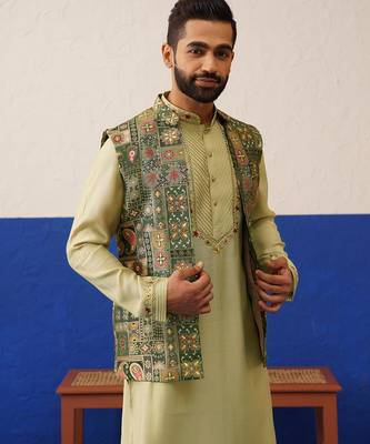 Multi color brocade banarasi jacket set 3