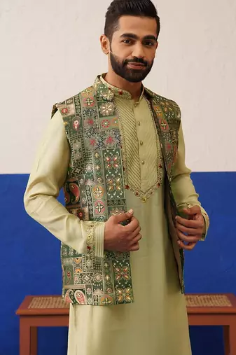Multi color brocade banarasi jacket set
