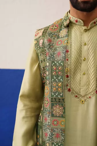 Multi color brocade banarasi jacket set