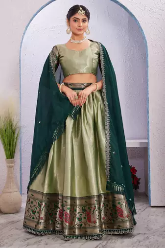 green Jacquard Silk Lehenga Choli With Dupatta