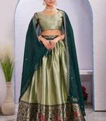 green Jacquard Silk Lehenga Choli With Dupatta