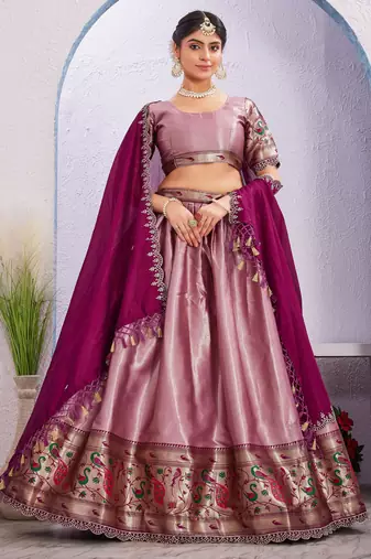 onion pink Jacquard Silk Lehenga Choli With Dupatta