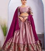 onion pink Jacquard Silk Lehenga Choli With Dupatta