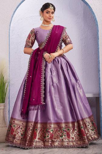 purple Jacquard Silk Lehenga Choli With Dupatta
