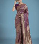 Dark purple color baanrasi satin silk saree for wedding functions