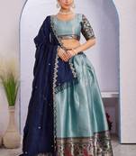 Aqua blue Jacquard Silk Lehenga Choli With Dupatta