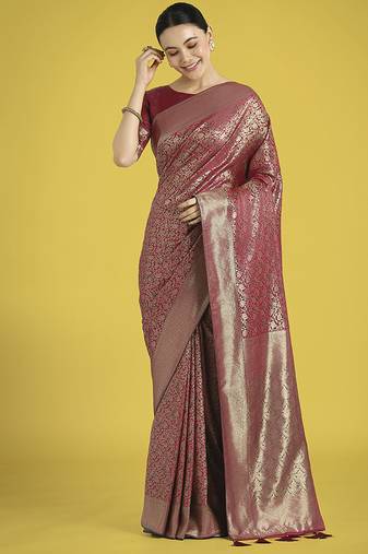 Maroon color baanrasi satin silk saree for wedding functions